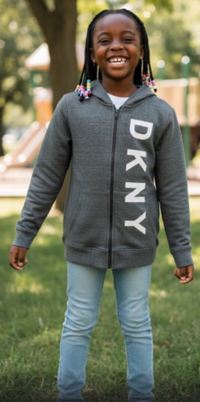Girls DKNY Logo Full Zip Sweatshirt Gray Size 10/12 EUC